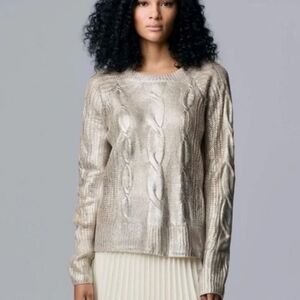 Simply Vera | Metallic Foil Cableknit Crew Neck Sweater